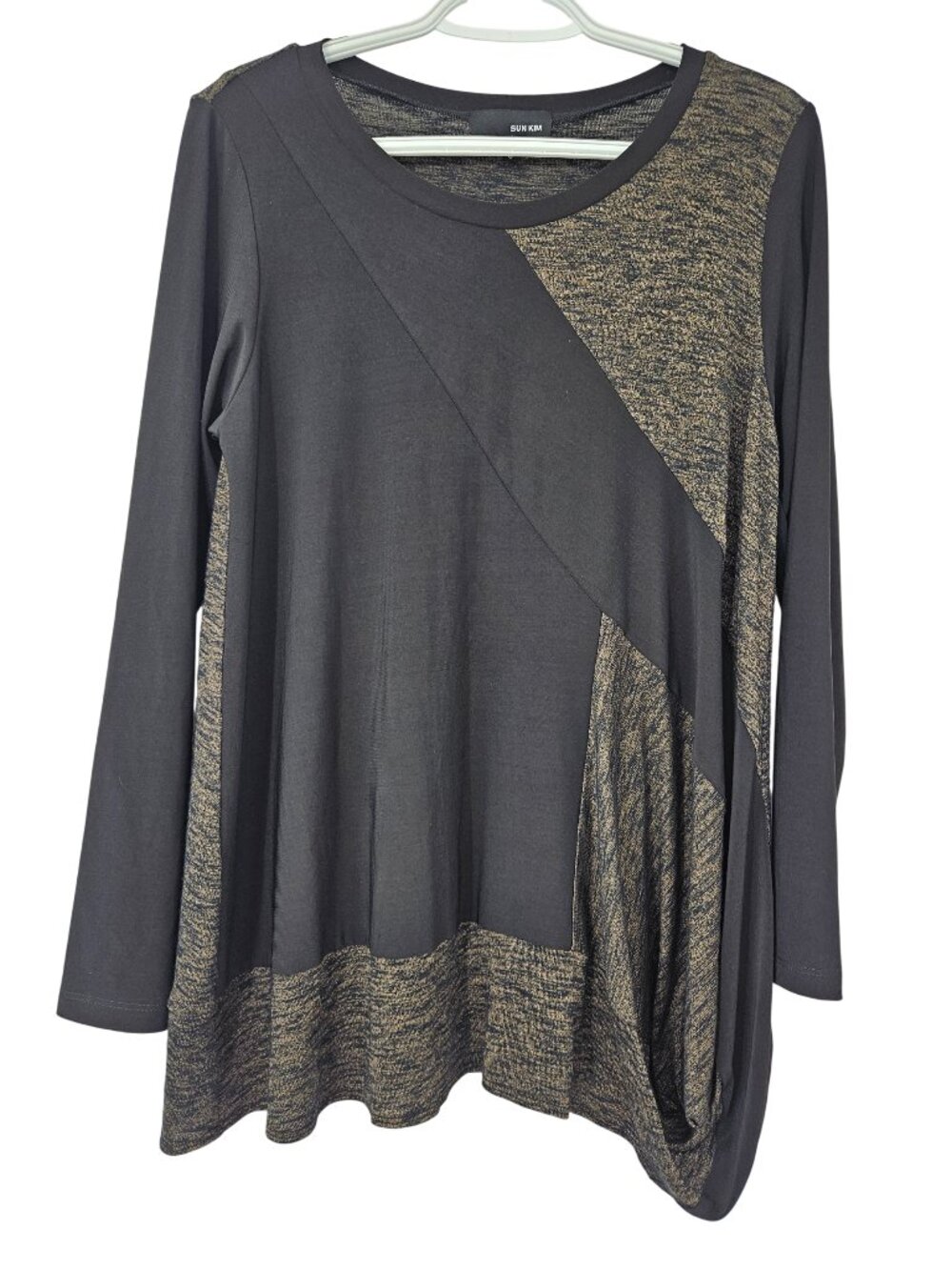 Sun Kim Mixed Media Colorblock Top Womens Size S Boxy Lagenlook Artsy Lightweigt